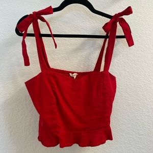 BOGO - Red Sweetheart Neckline Crop Top Tie Straps Smocked Back M